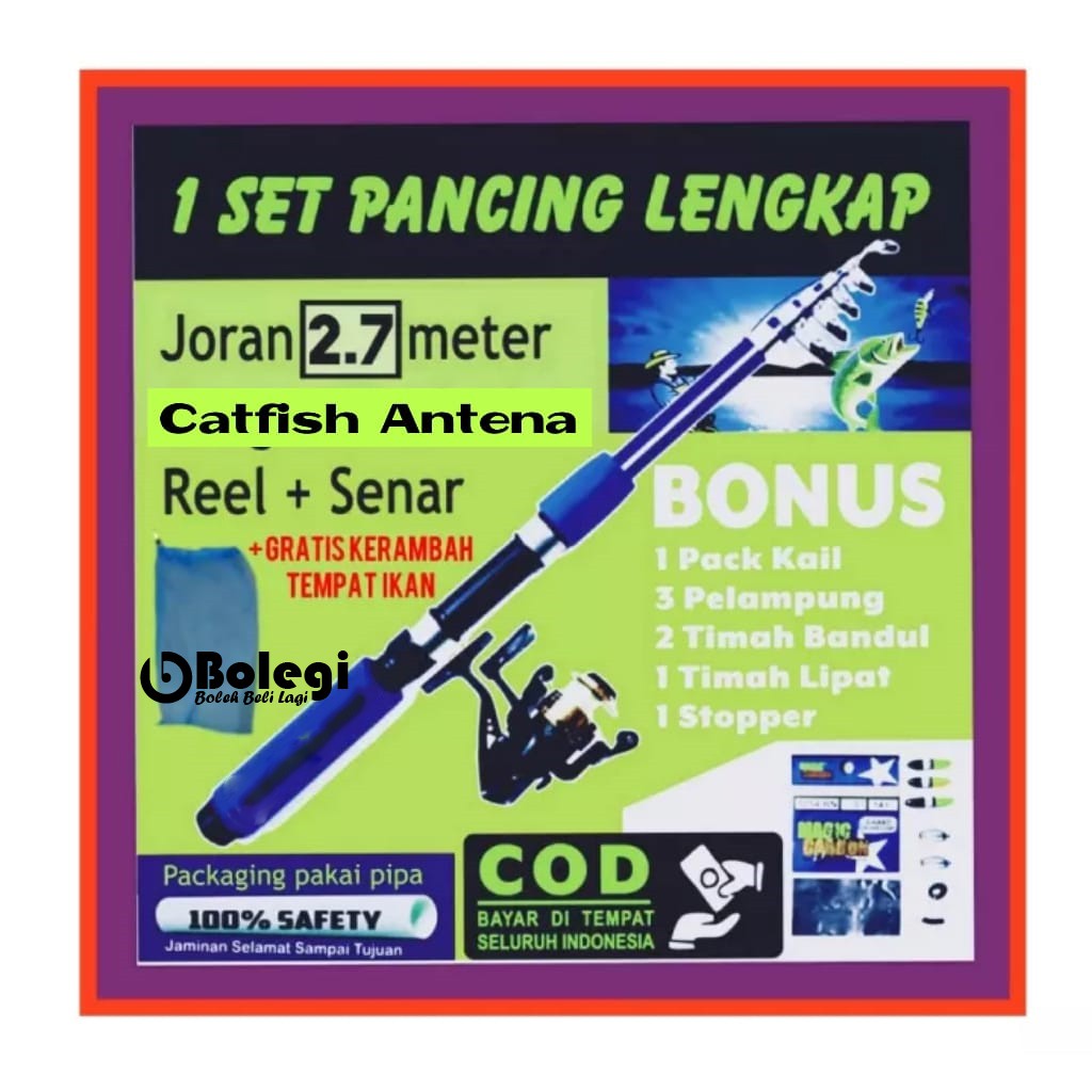SET Alat Pancing Joran Pancing (2.7 M) 1 Set Paket Lengkap