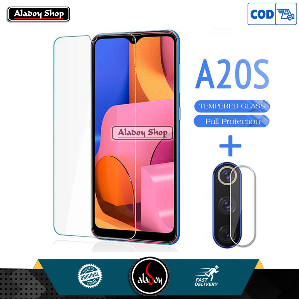 Tempered Glass Layar Clear Samsung A20S + Antigores Tempered Glass Camera Back Lens