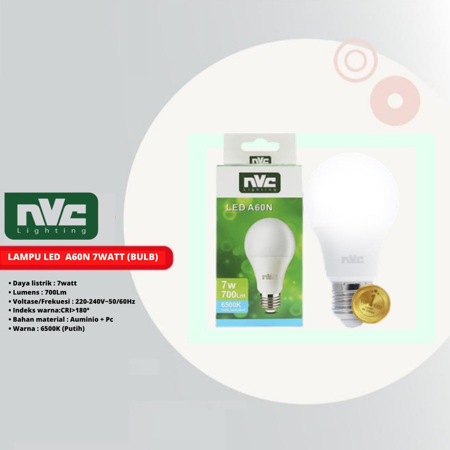 Lampu LED NVC A60N Warna Putih 7 Watt 6500K - Bohlam Murah Hemat Listrik