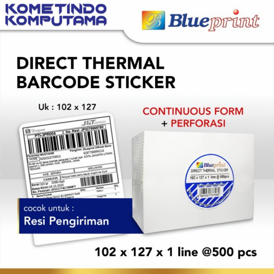 CF 102x127 mm isi 500pcs CF Direct Thermal Sticker BLUEPRINT CF 102x127 mm isi 500pcs CF / Label Stiker Resi Online Shop