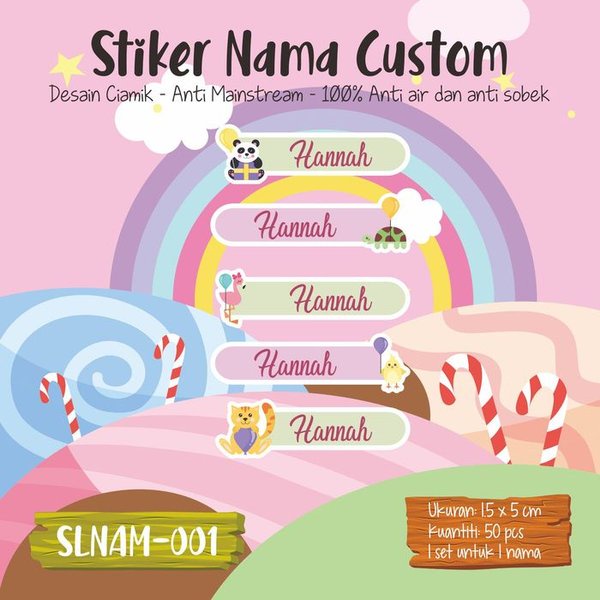 

terbatas sticker label nama anak girl boy waterproof cute animal SLNAM-056 Limited