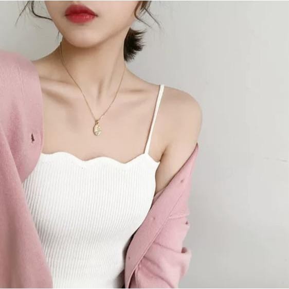 IL - Tanktop Scallop RIB / Tanktop wanita korean style / Atasan wanita crop tali spagetti knit