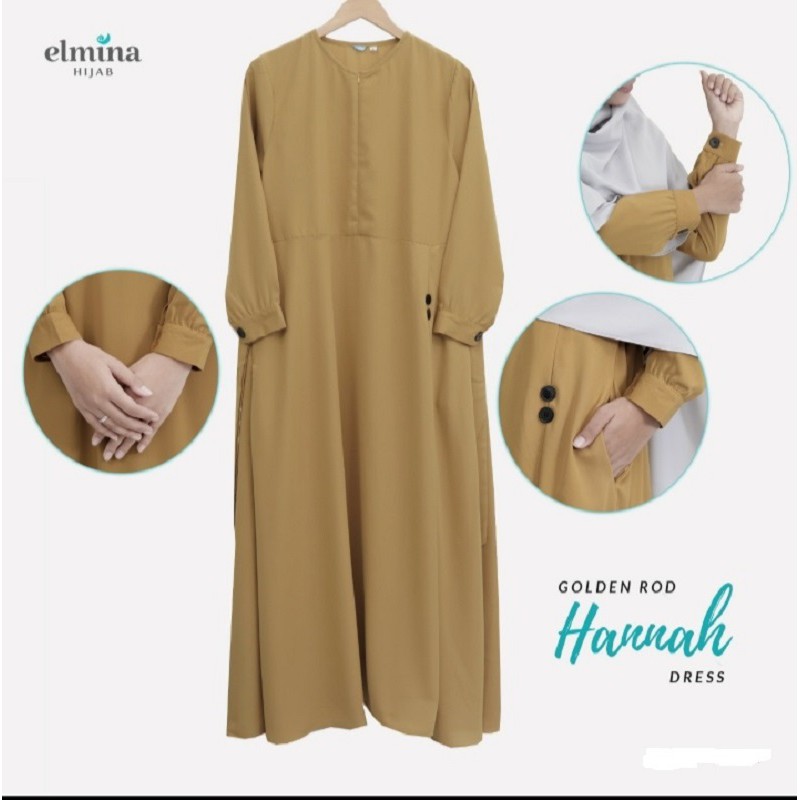 HANNAH Dress warna GOLDENROD Size L - Gamis Syari wanita busui friendly by ELMINA
