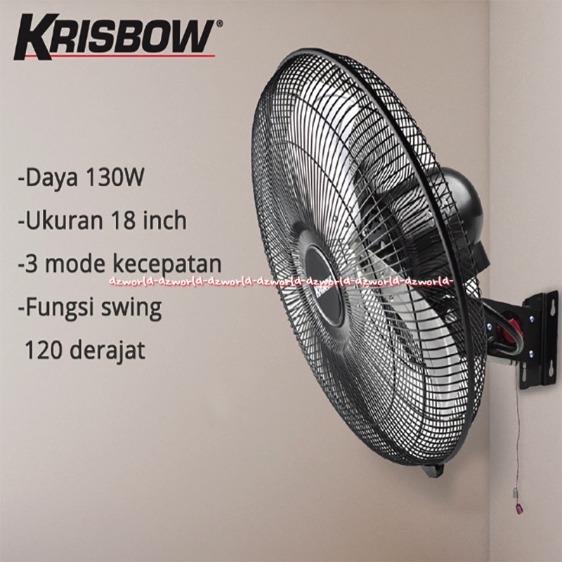 Krisbow Kipas Angin Dinding Tembok 50cm Industrial 3speed Table Fan Swing Wall Stainless Steel Besi