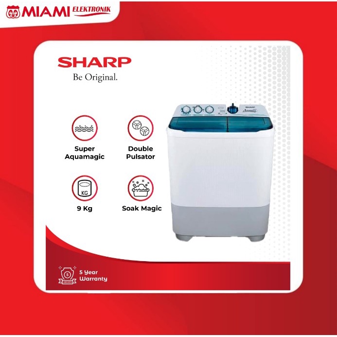 Mesin Cuci SHARP 2 Tabung 9KG EST95CR / Twin Tub ES-T95CR BK/PK/VK