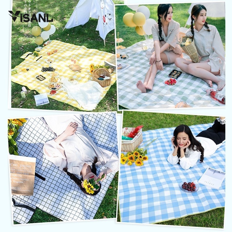 Traveling Matras Tikar Lipat Tikar/Kain piknik motif kotak-kotak UK 200 X 150 Tikar Pantai Anti Air