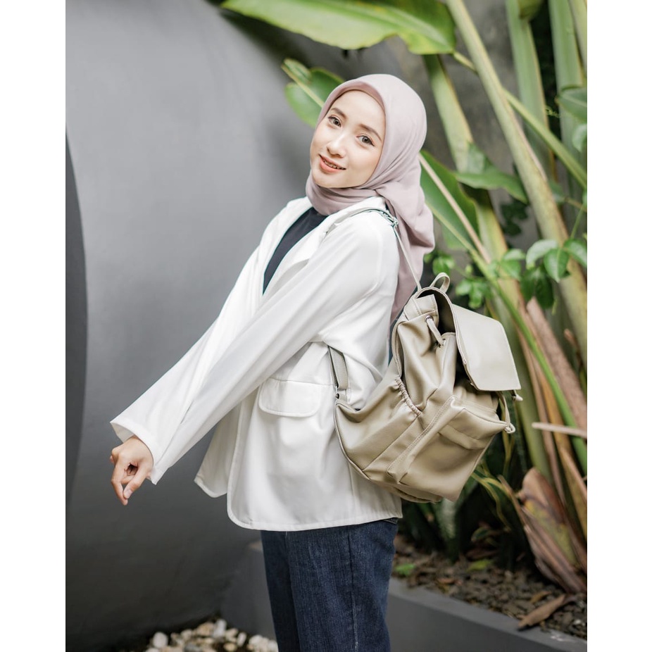 TAS RANSEL KULIT WANITA PHILO OLIVE GREY // taskanvasbdg - Tas Ransel Gendong Wanita / Backpack Ransel Sekolah Kulit Sintetis /  Tas Punggung Cewek Murah Bandung / COD