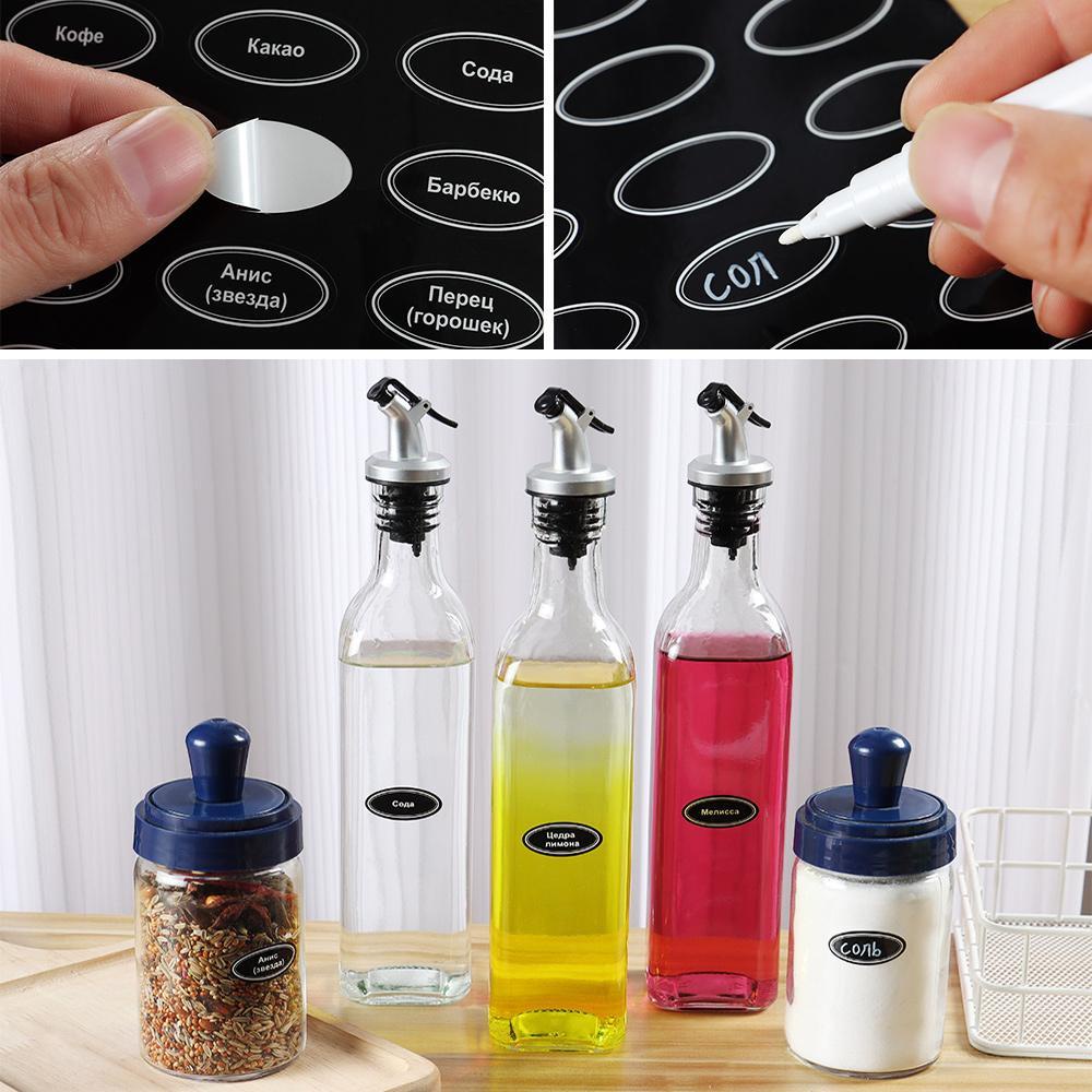 R-flower 120PCS Label Pantry Rusia Reusable Self-Adhesive Organisasi Dapur Dengan Spidol