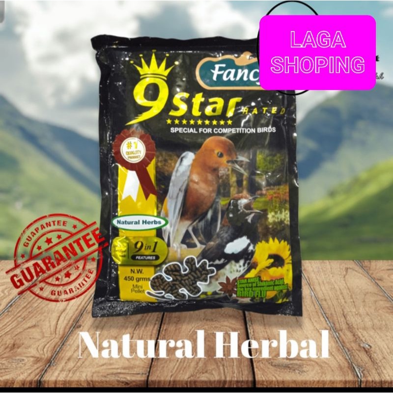 Fancy 9star natural herb 9in1 herbal pakan burung pelet voer coklat kuning murai anis