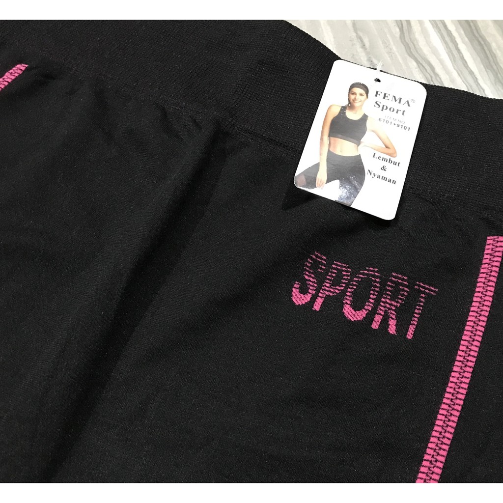 BAYIe-6101 Setelan Baju Pendek+Celana Legging Panjang Senam/Sport/Zumba/Aerobic/Yoya/Gym Wanita FEMA