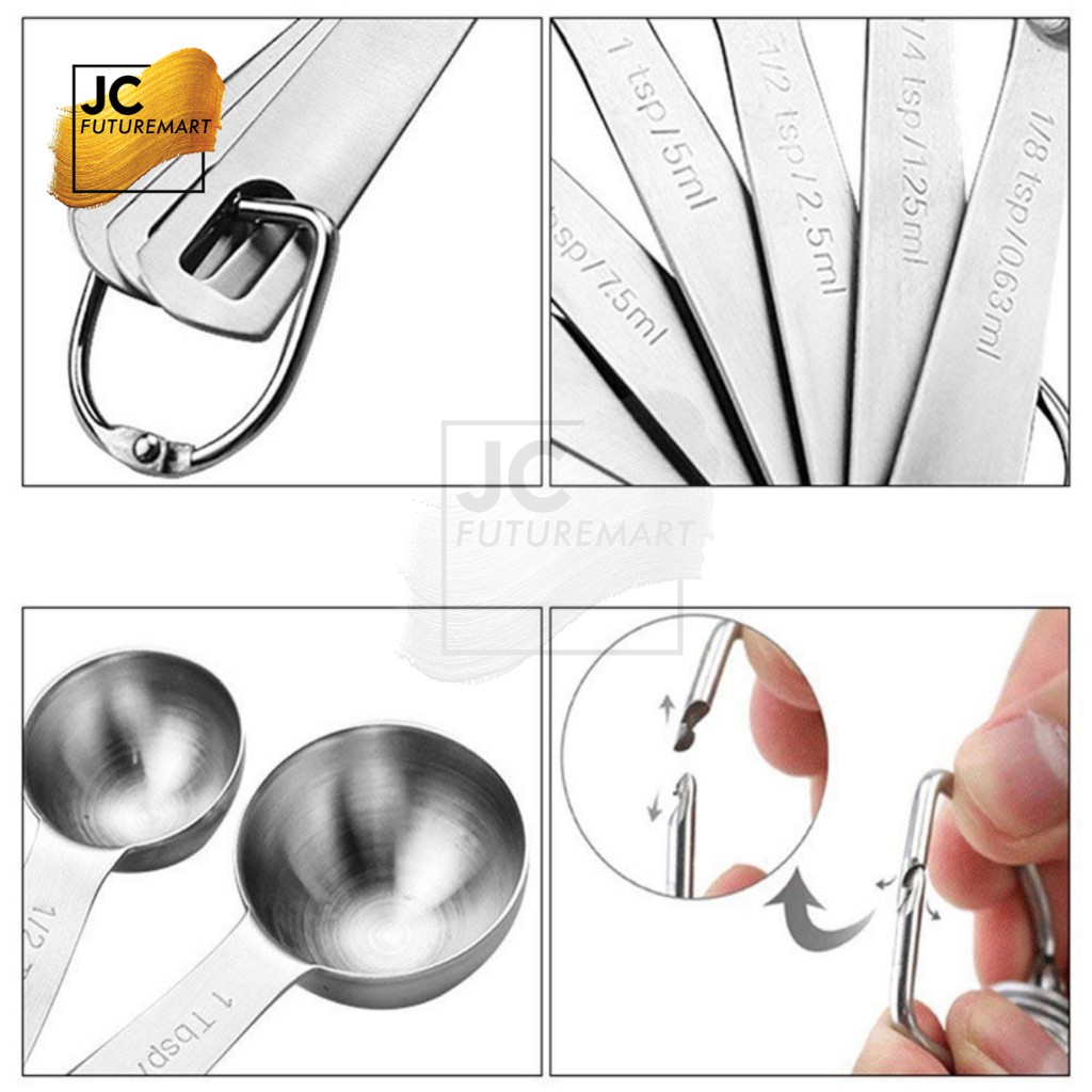 SENDOK TAKAR SET 6 IN 1 | MEASURING SPOON STAINLESS STEEL - SILVER