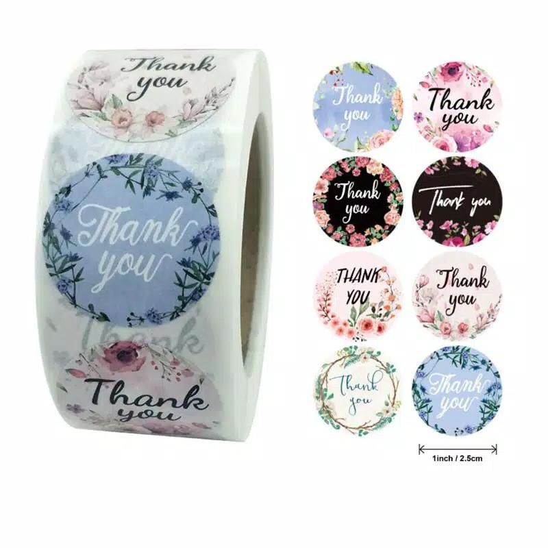Stiker lebel motif bulat thank you / tempelan stiker tulisan thanks you isi 100 pcs-Mix 1