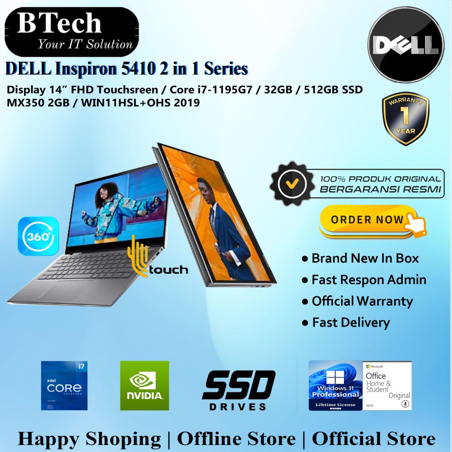 DELL Inspiron 5410 2 in 1 Core i7-1195G7/32GB/512GB SSD/VGA/WIN11HSL