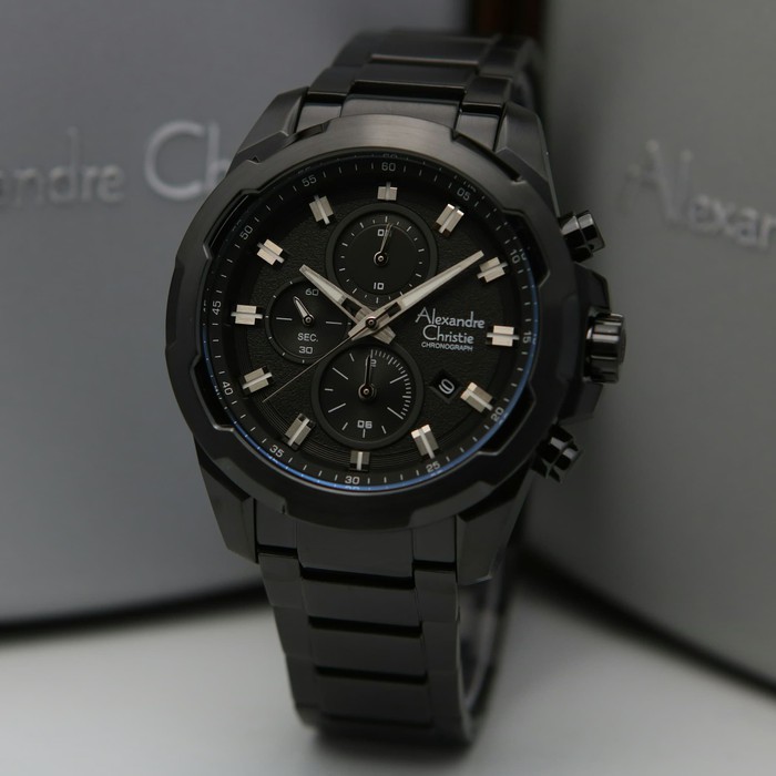JAM TANGAN PRIA ALEXANDRE CHRISTIE AC 6523 FULL BLACK ORIGINAL BERGARANSI