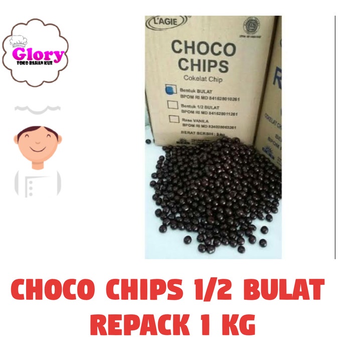 

choco chips 1/2 bulat lagie repack 1 kg