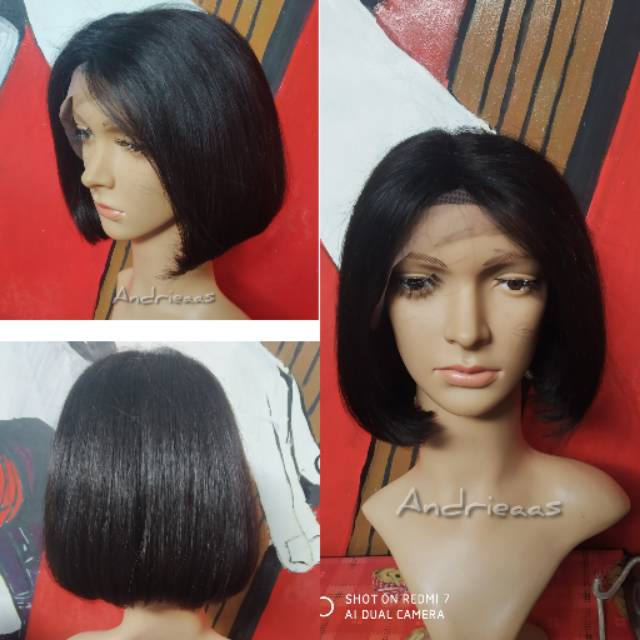 Wig bob pendek rambut asli