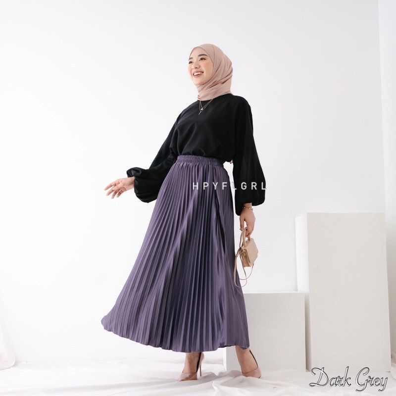 Rok Plisket Mayung Muslimah Premium Warna Dark Grey