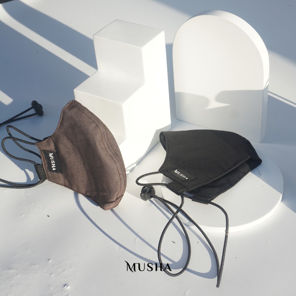 MUSHA Basic Mask Strap - Black | Masker Kain 3 Ply Earloop
