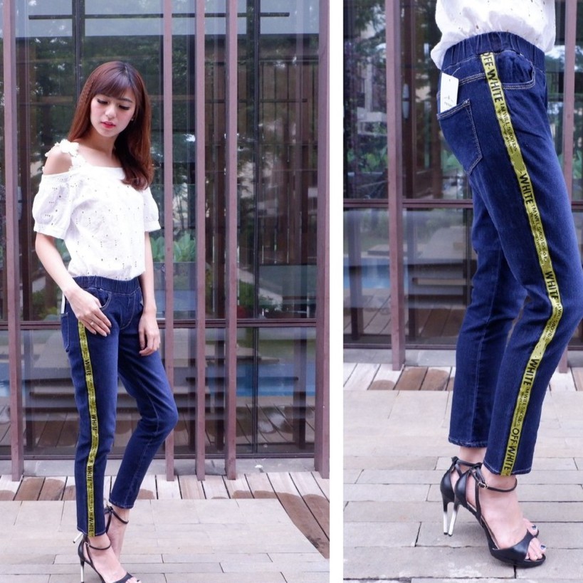 HOPYLOVY CELANA  JOGGER  JEANS  ADELINA NAVY LIST OFW 