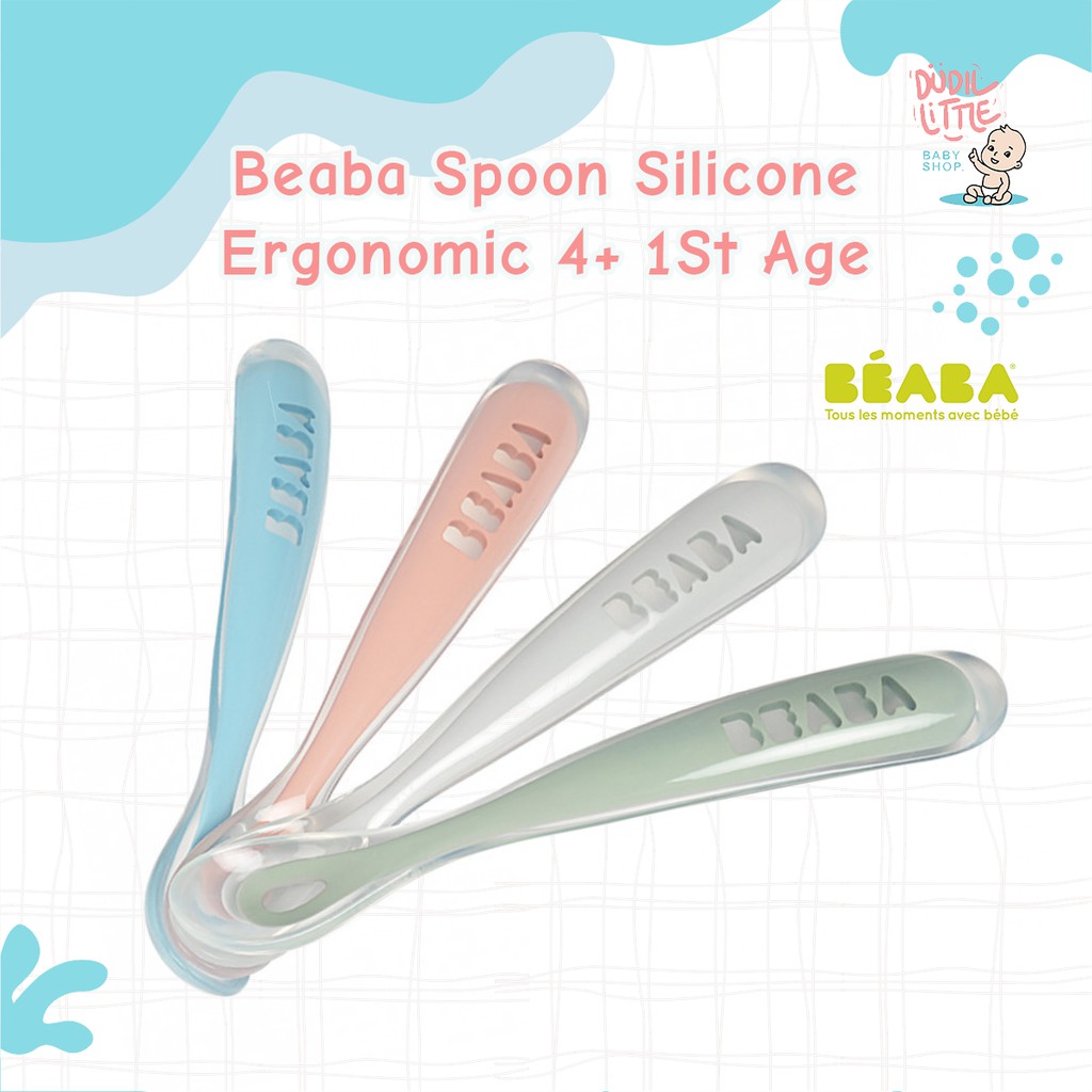 BEABA SPOON SILICON ERGONOMIC 4+ 1ST AGE 1PCS / SENDOK MAKAN BAYI SILIKON BPA FREE