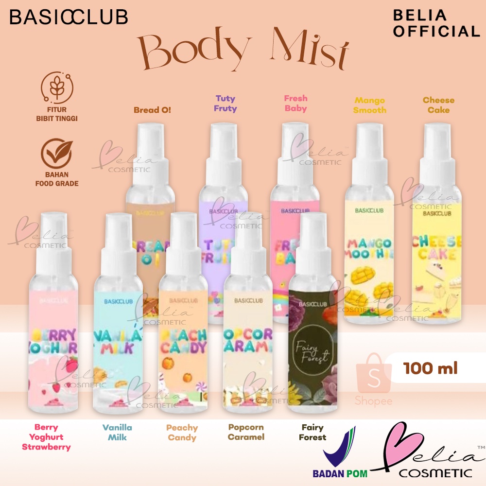 ❤ BELIA ❤ BASICCLUB Body Mist Premium 100ml | Bodymist Pewangi Tubuh by Geamoore | BPOM