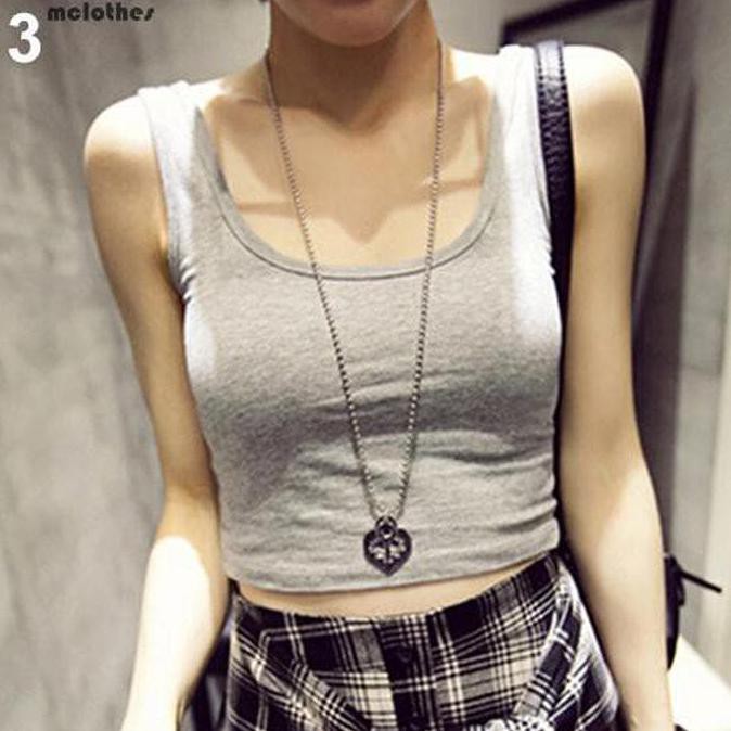 Tank Top Crop Tanpa Lengan untuk Gym / Musim Panas