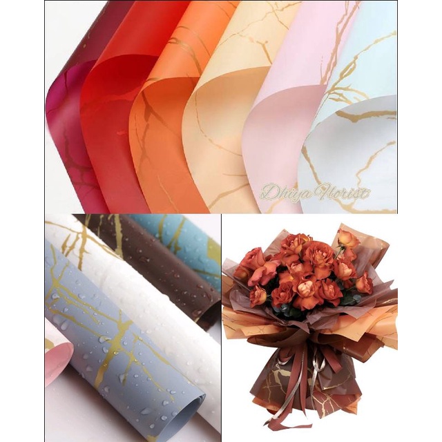 

Flower Wrapping Paper Golden Marble Free Packing Cellophane Marble Pattern Kertas Buket Motif (58 x 58cm) Ecer Gold Flower Wrapping Kertas Buket Warna Dekorasi Hias