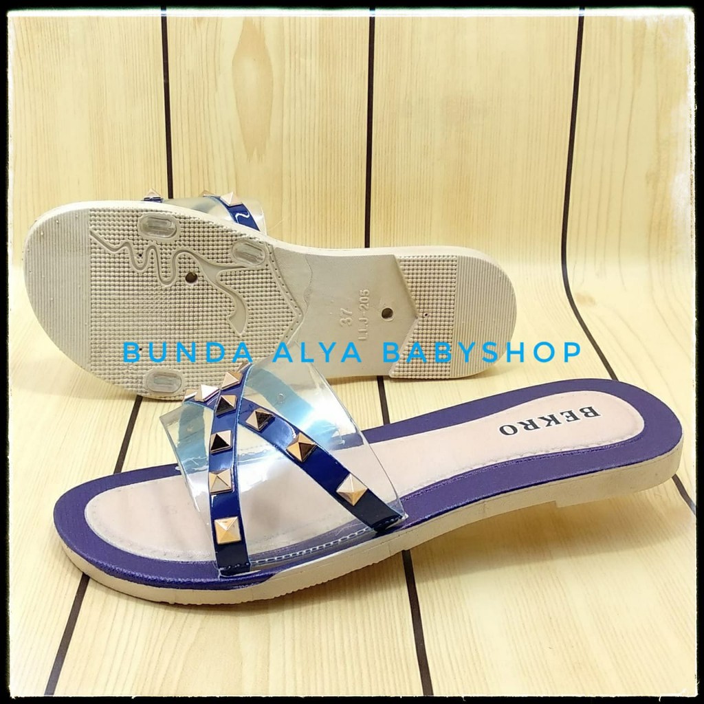 Sandal Wanita Slop Flat Size 36 - 40 NAVY - Sendal Selop Transparan Sandal Flat Wanita OpenToe SALE