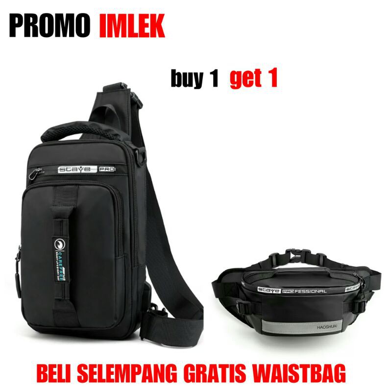 BUY 1 GET 1 - Tas Selempang Pria Waistbag Slempang Waterproof Tas Pinggang Cowok Waist Bag Tas Bahu