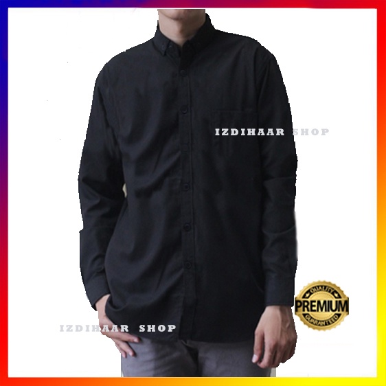 (JUMBO) Kemeja Pria Basic Polos Panjang Hitam 1468D