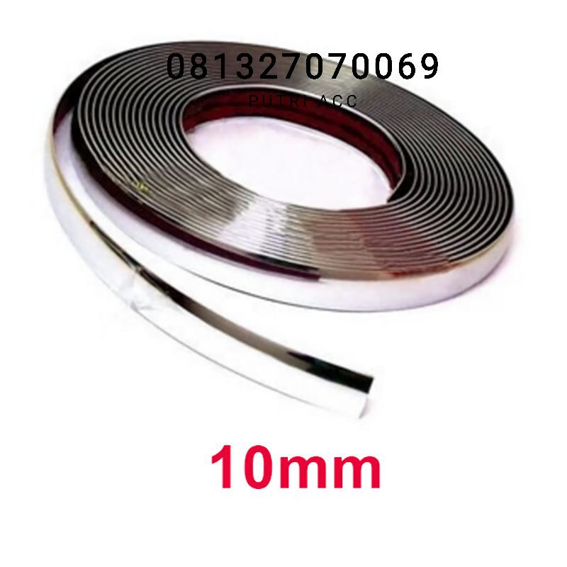 Lis Chrome Kaca Mobil Sudah Plus Perekat Lebar 1cm