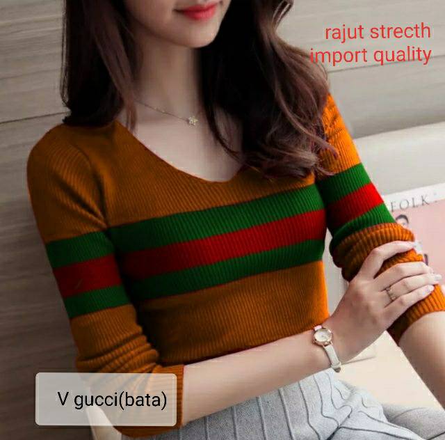 Atasan Gucci v-neck raju pjg/ inner rajut wanita