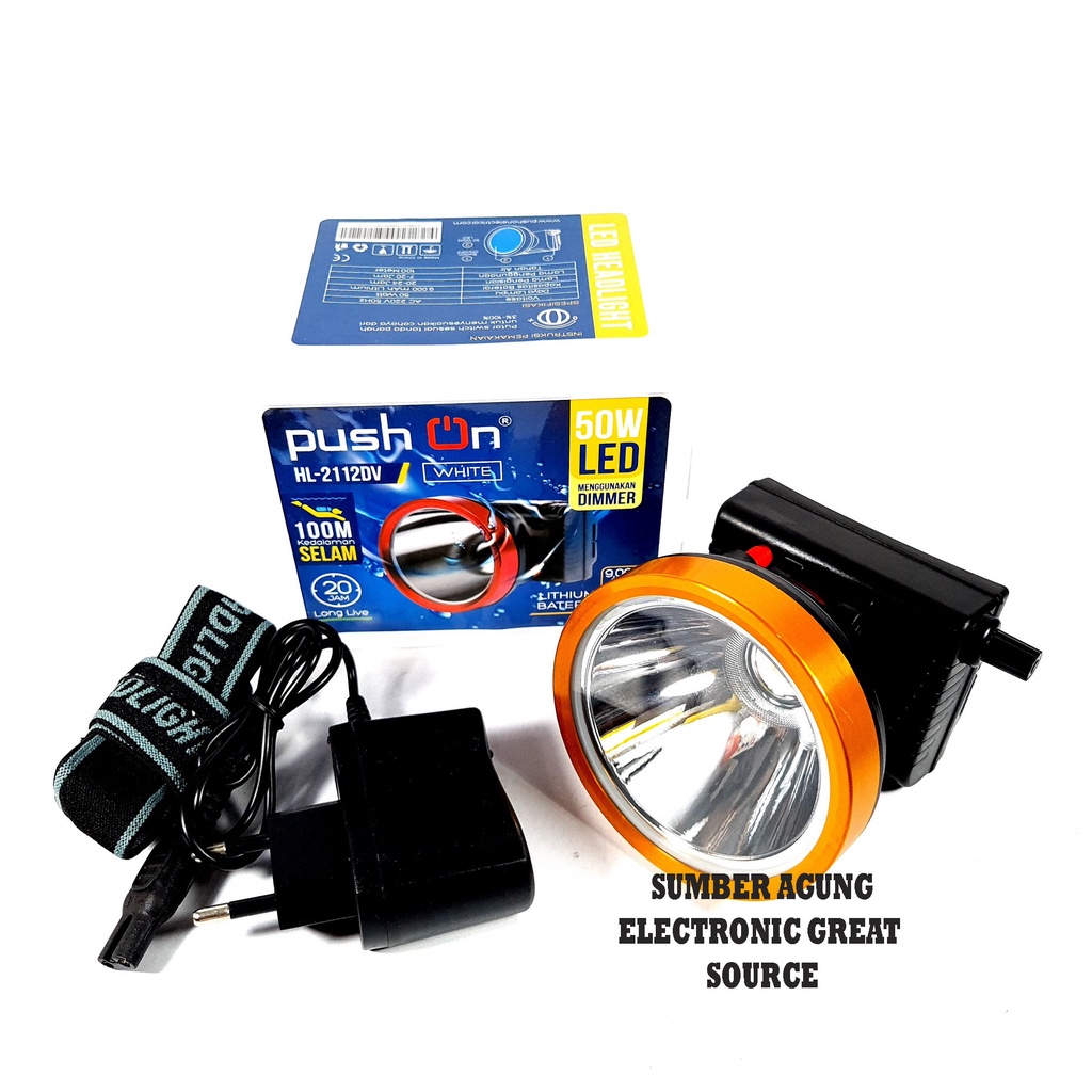 Push On HL2112DV Senter Kepala Selam 50W LED 100M Menyelam Bisa Dimmer