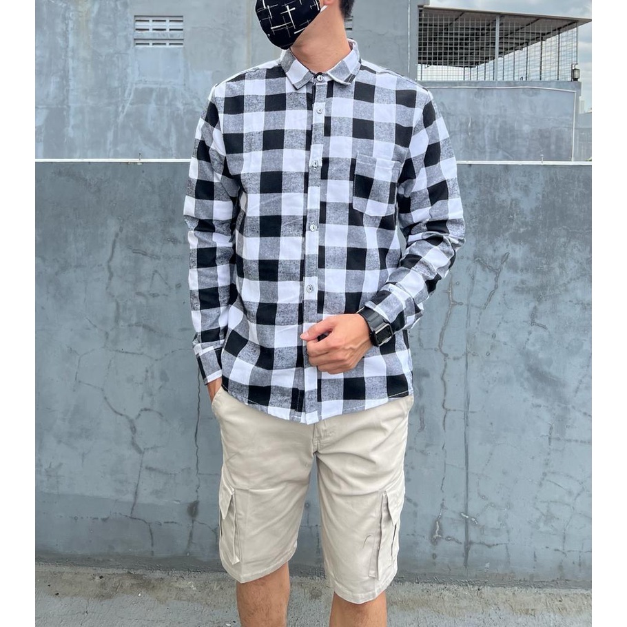 Mokokomo Kemeja Flanel Kemeja Casual Unisex Kemeja Lengan Panjang Unisex