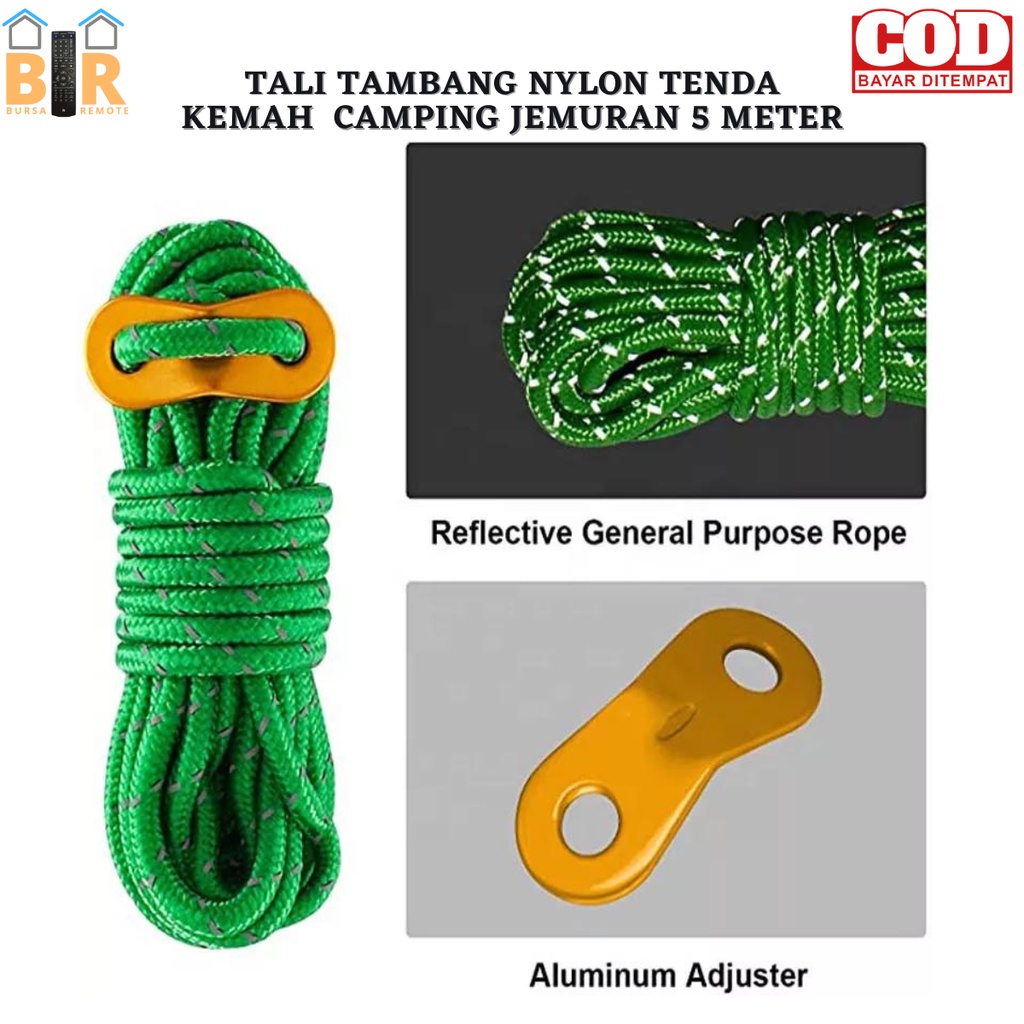 TALI JEMURAN 5meter / TAMBANG KEMAH Nylon untuk Perjalanan Mendaki, Backpacking IKAT BAGASI MOBIL MOTOR SEPEDA