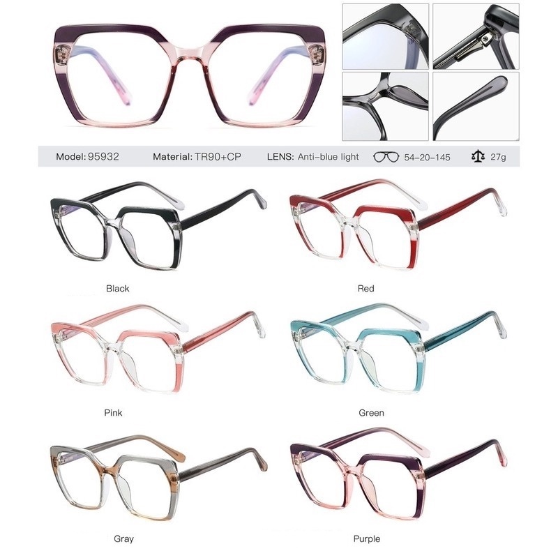 (YUZHU) Mode Baru Two Tone Bingkai Persegi Anti Cahaya Biru Kacamata Vintage Fashion Design Sense Eyeglasses Wanita