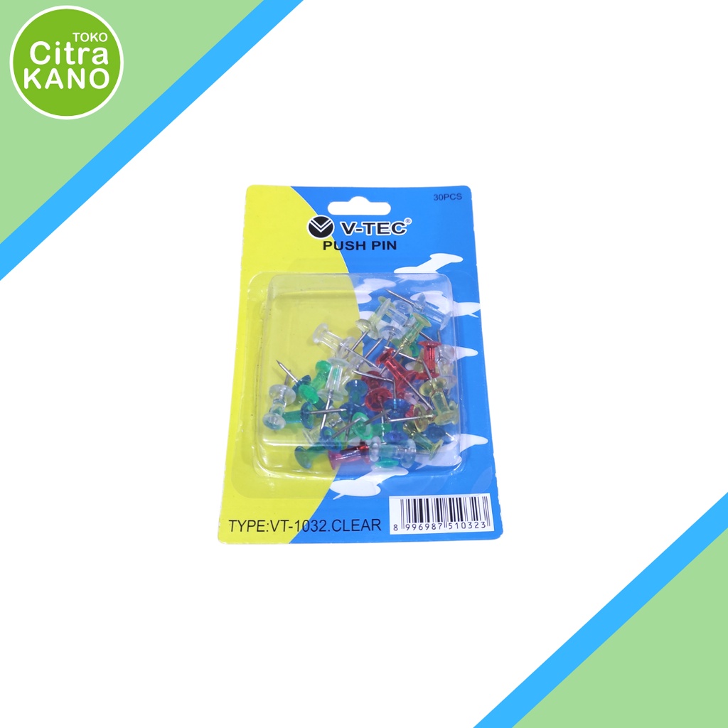 

VTEC PUSH PIN / PAKU MADING & GABUS VT 1032 CLEAR ISI 30 PCS