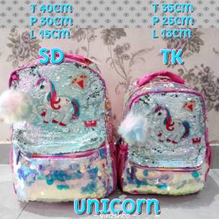 Tas Sekolah Sequin Hologram LoL Unicorn Mermaid 