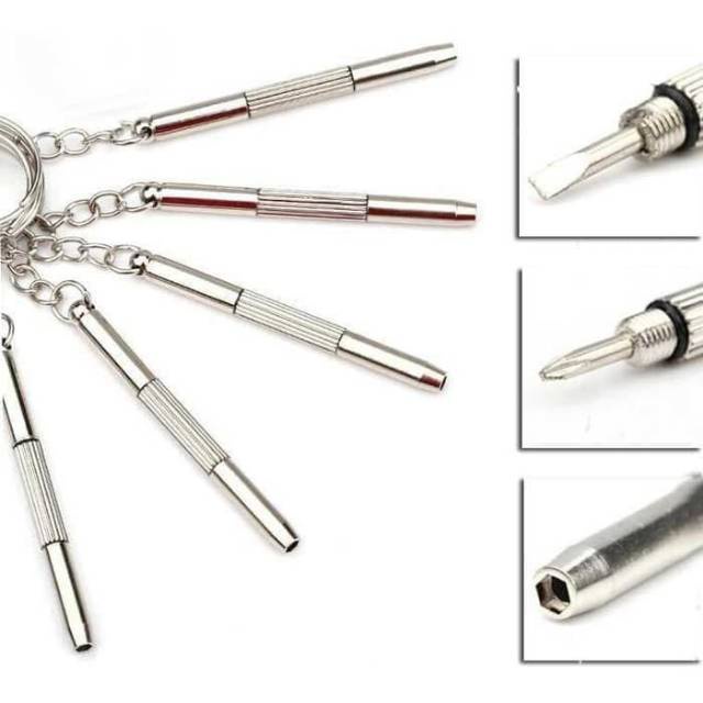 Gantungan Kunci Obeng Plus Minus Mini Screwdriver 4 in 1