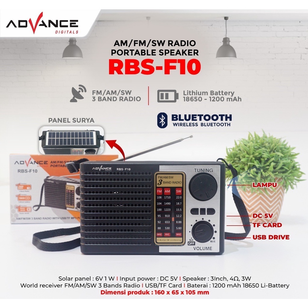 SPEAKER  RADIO + SOLAR  CELL ADVANCE RBS-F10