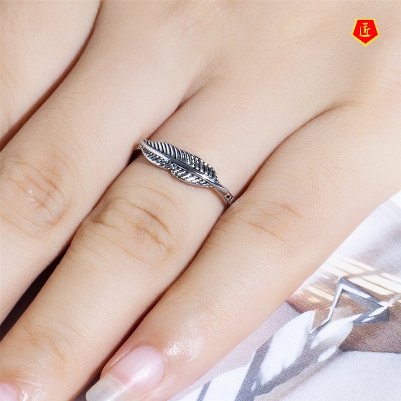 [Ready Stock]Retro 925 Silver Fashion Feather Ring
