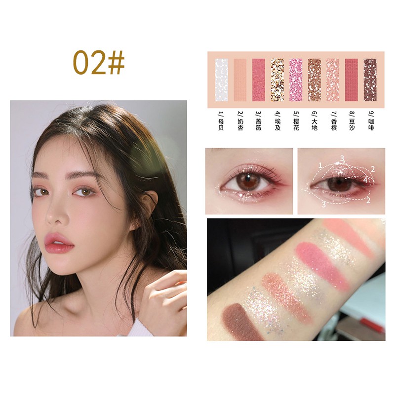 (COD)Geometric 9 color earth mermaid color pumpkin grapefruit matte pearl eye shadow import murah