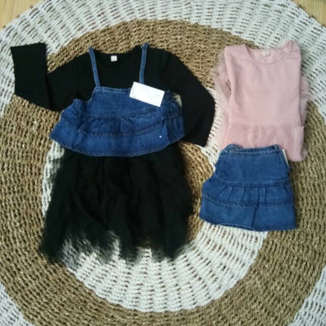 Dress Tutu Black and Pink Denim Impor Anak Perempuan