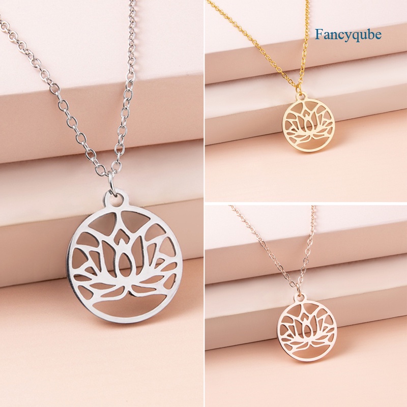 Fancyqube Kalung 925 Sterling Silver Desain Bunga Teratai Hollow Gaya Budha Untuk Wanita