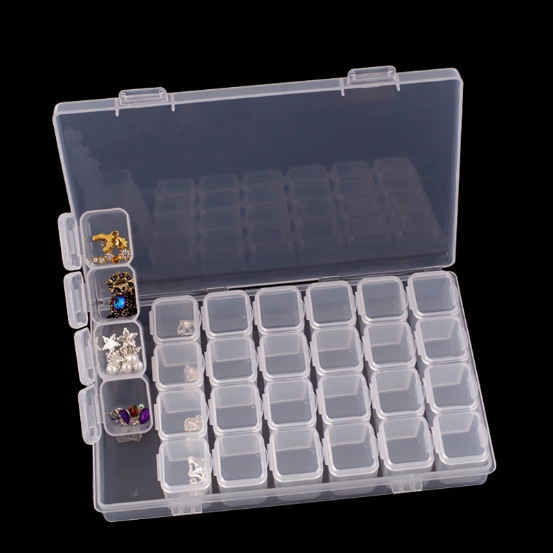 Nail Art Diamond Alat Slot Terpisah Organizer 28kisi Plastik Transparan Kosong Kotak Penyimpanan Perhiasan Manik-Manik Packing box PVC Detachable Ewelry Packing Case