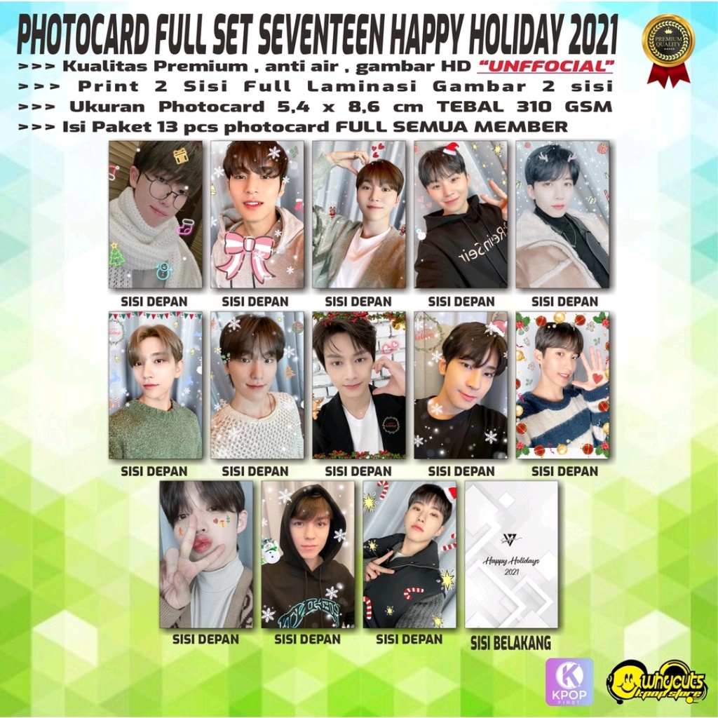 PHOTOCARD FULL SET KPOP PREMIUM SEVENTEEN / ROCK WITH YOU / POWER OF LOVE / PHOTOSELFIE 2022 / HAPPY HOLIDAY 2022 PRINT 2SISI FULL LAMINASI