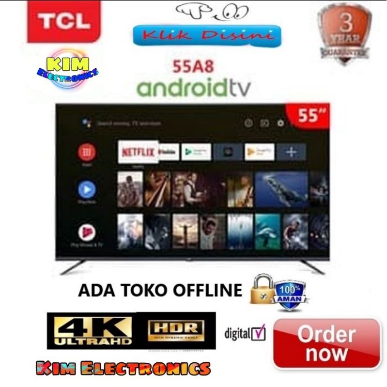 JNE TCL LED TV 55 Inch 55A8 SMART ANDROID UHD 4K - 55A8