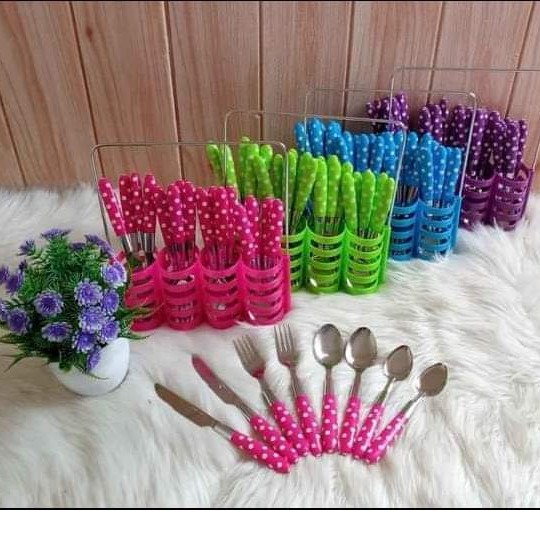 SENDOK SET POLKADOT ISI 24PCS / SENDOK POLKA SET 24 PCS / SENDOK MAKAN POLKADOT ISI 24 PCS