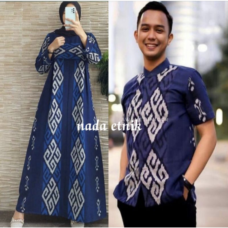 gamis couple tenun etnik muslim muslimah set baju seragam keluarga kondangan prewedding sarimbit