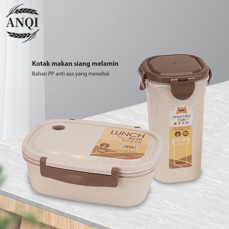 ANQI 1888 3 Pcs Set Kotak Makan Siang Bento Anti Tumpah Lunch Box Set Portable Free Cangkir VS-68